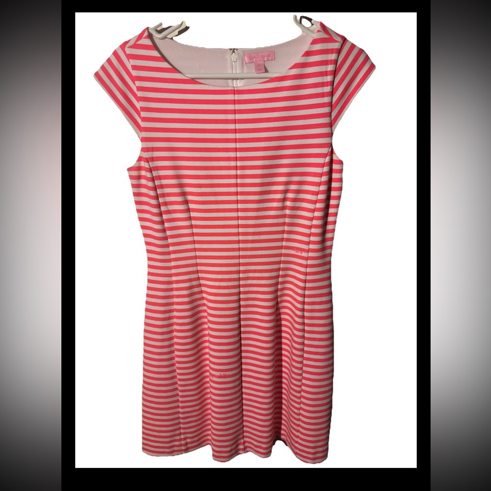 Lilly Pulitzer Briella Pink Striped Dress Fit & Flare Ponte Knit Preppy Medium